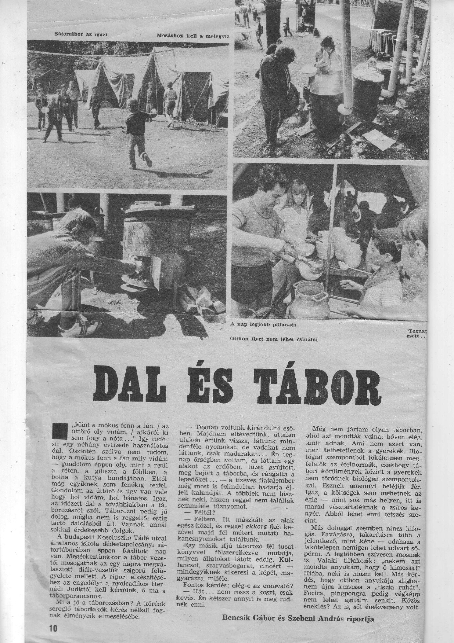 1982. 07. 24. Dal es Tabor. Kosciusko iskola taborozasa. Bencsik G es Szebeni A Nok Lapja borító