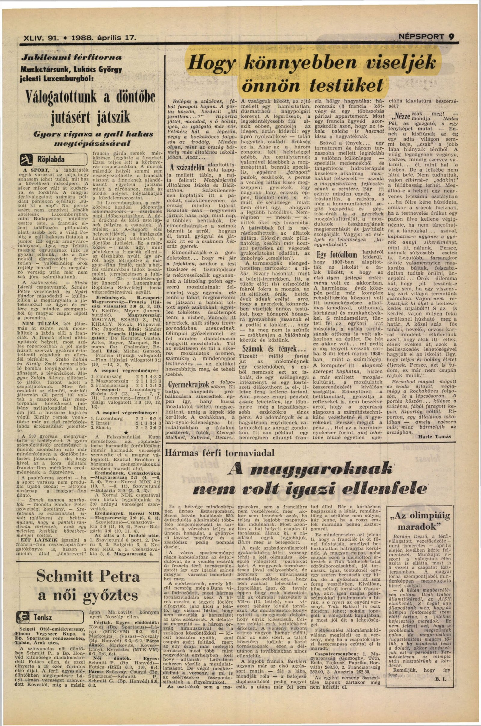 1988. 04.17. Hogy konnyebben viseljek onnon testuket. NemzetiSport Harle Tamas borító