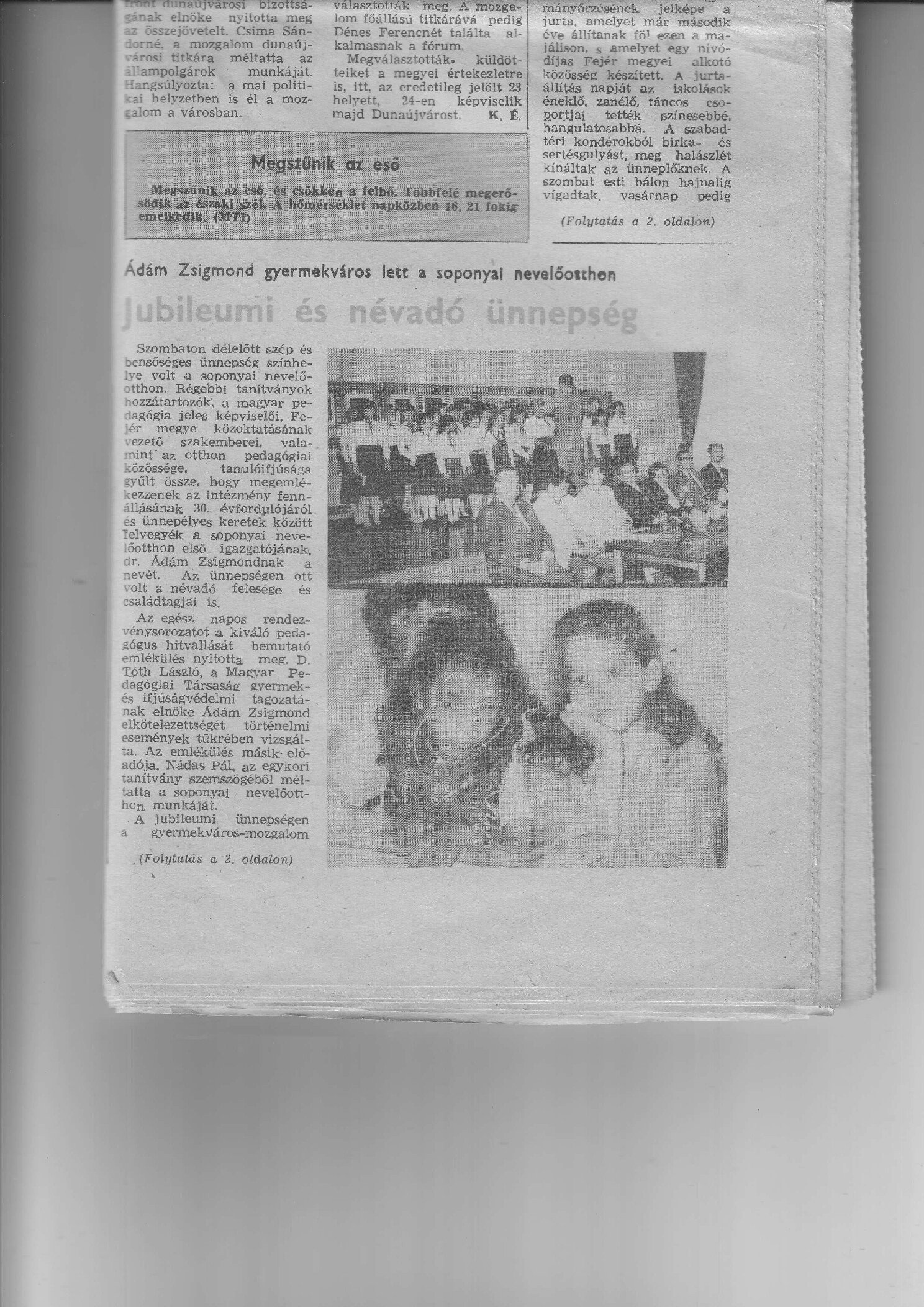 1989. 05. 22. Jubileumi es nevado unnepseg. Fejer Megyei Hirlap KE borító