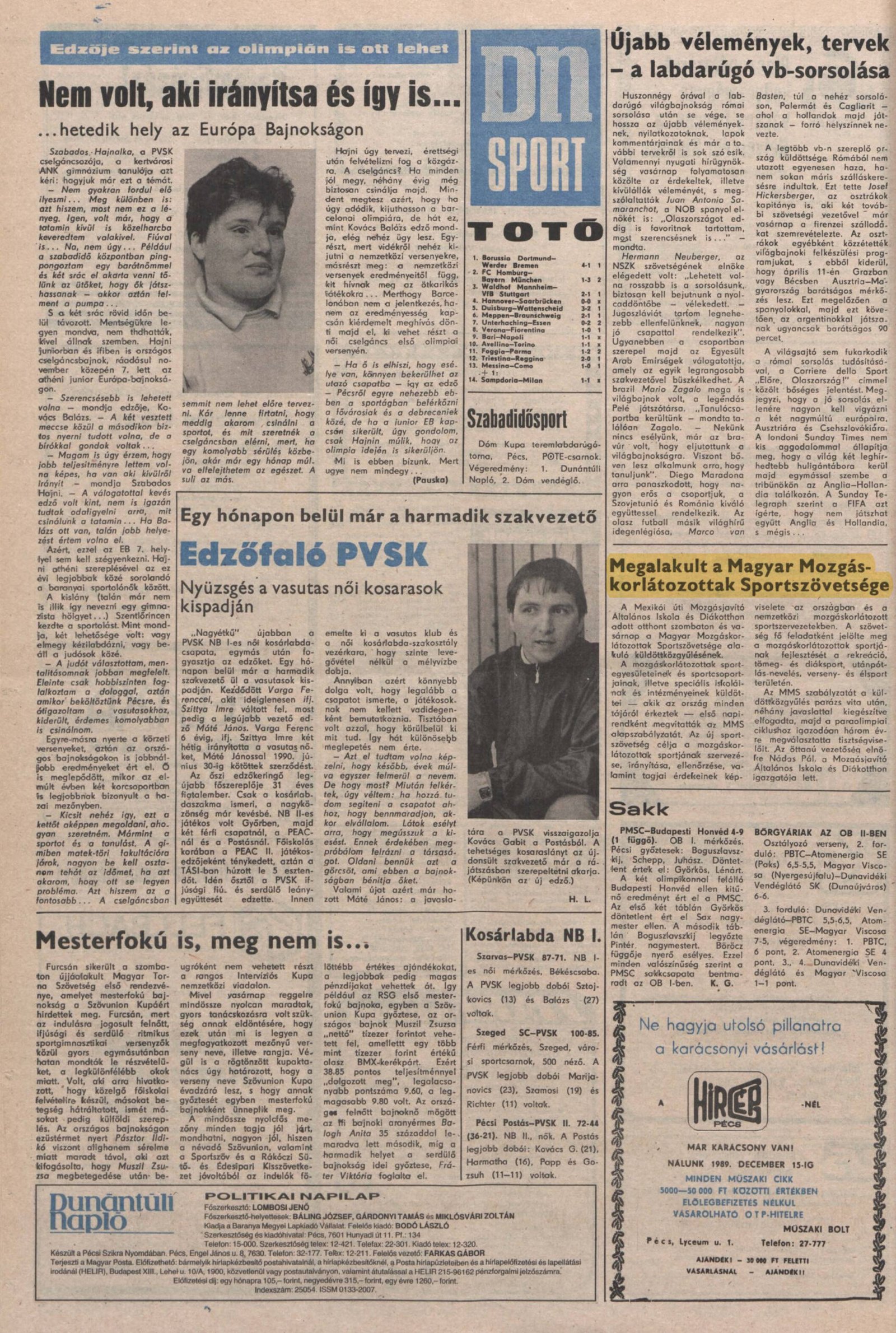 1989. 12. 13. Megalakult a Magyar Mozgaskorlatozottak Sportszovetsege. DunantuliNaplo borító