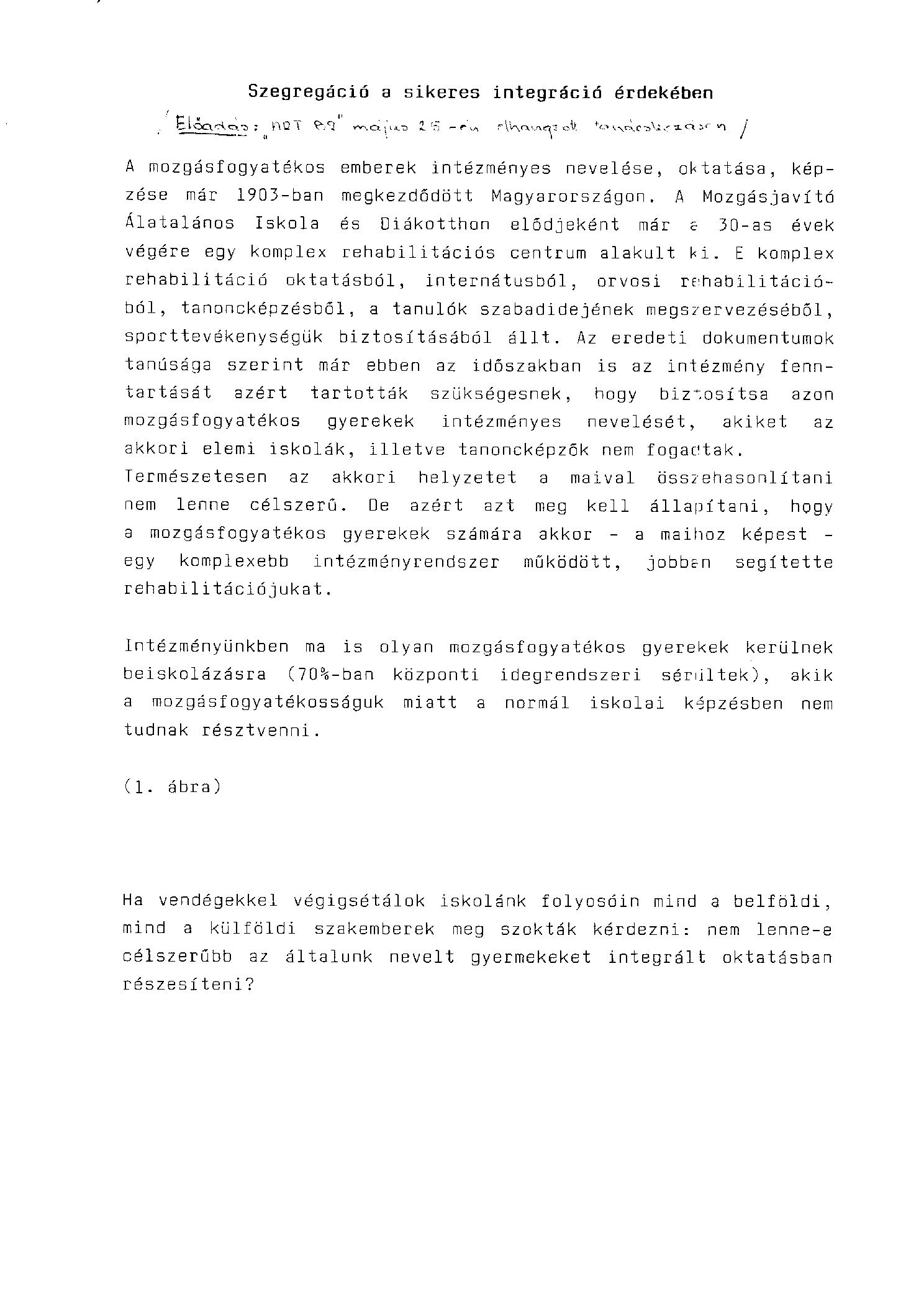 1989.05.25. Szegregacio a sikeres integracio erdekeben borító