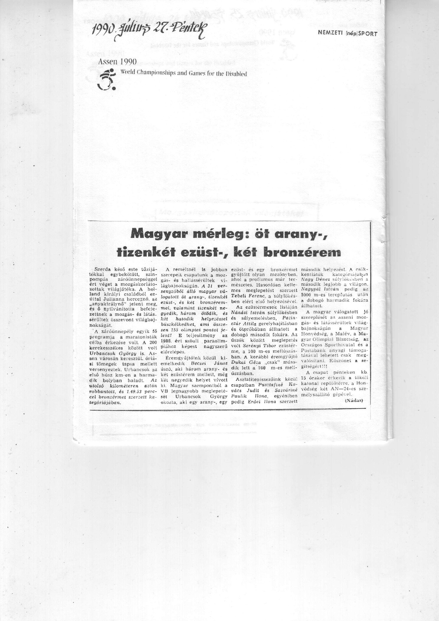 1990. 07. 27. Magyar merleg. Assen. Humanitas Nadas borító