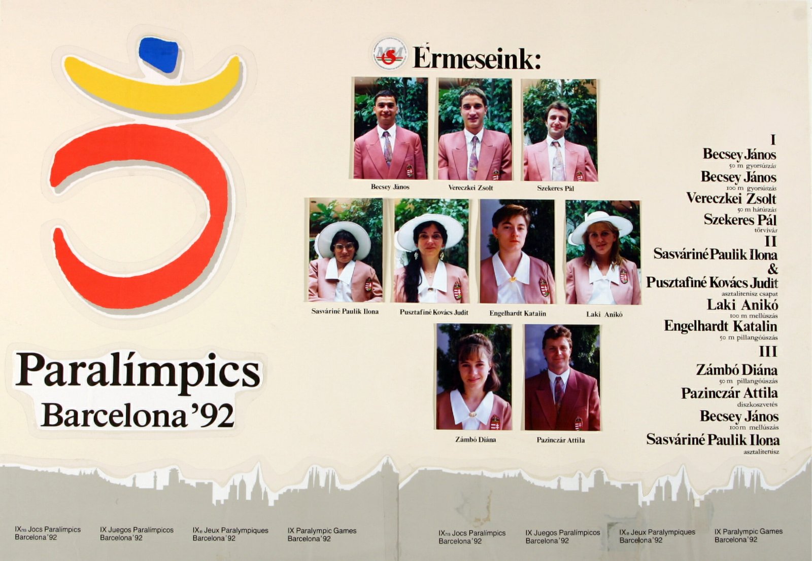 1992 Paralimpia ermeseinek tabloja Barcelona Keszitette Berki Erzsebet borító