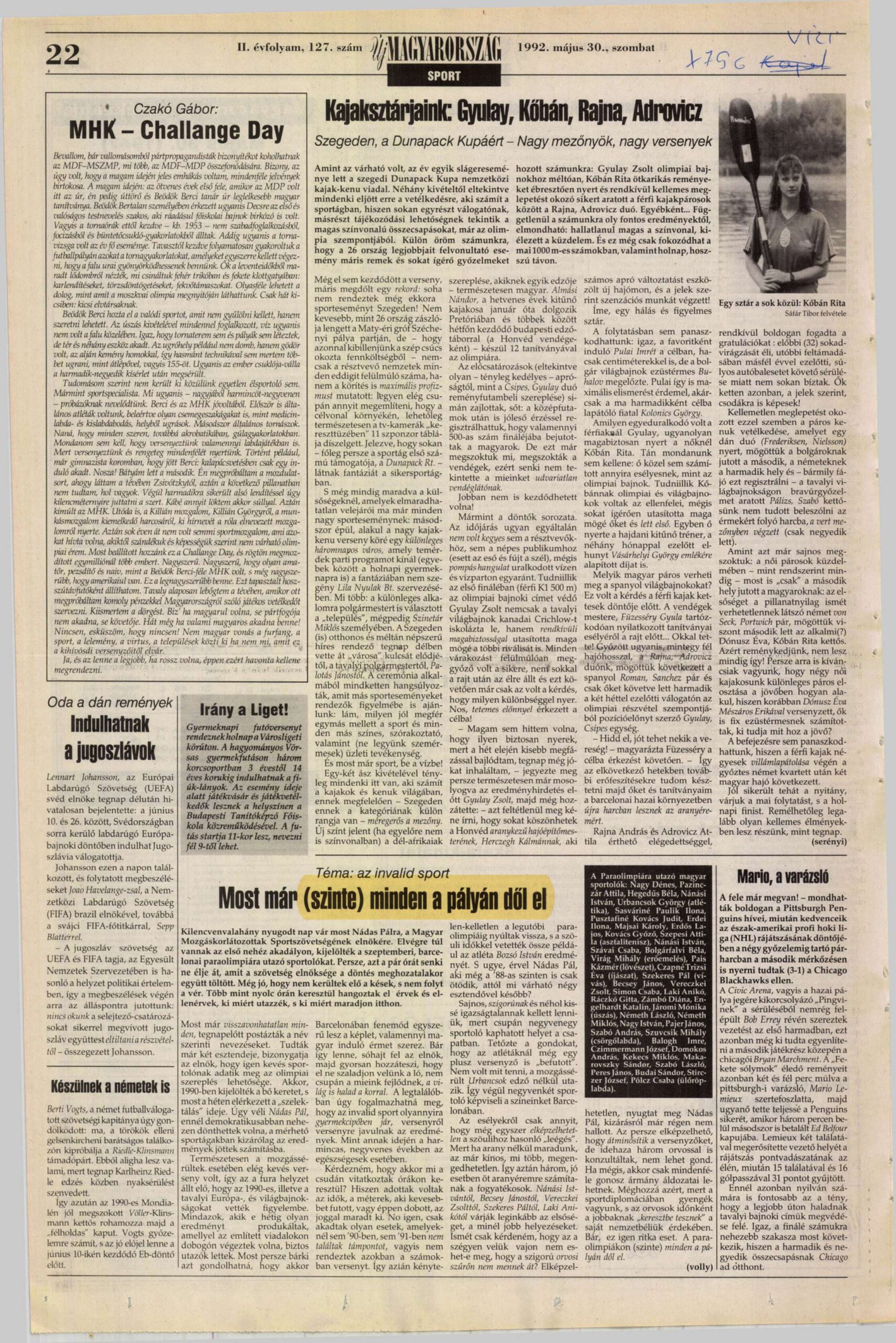 1992. 05. 30. Most mar szinte minden a palyan dol el. UjMagyarorszag Volly borító