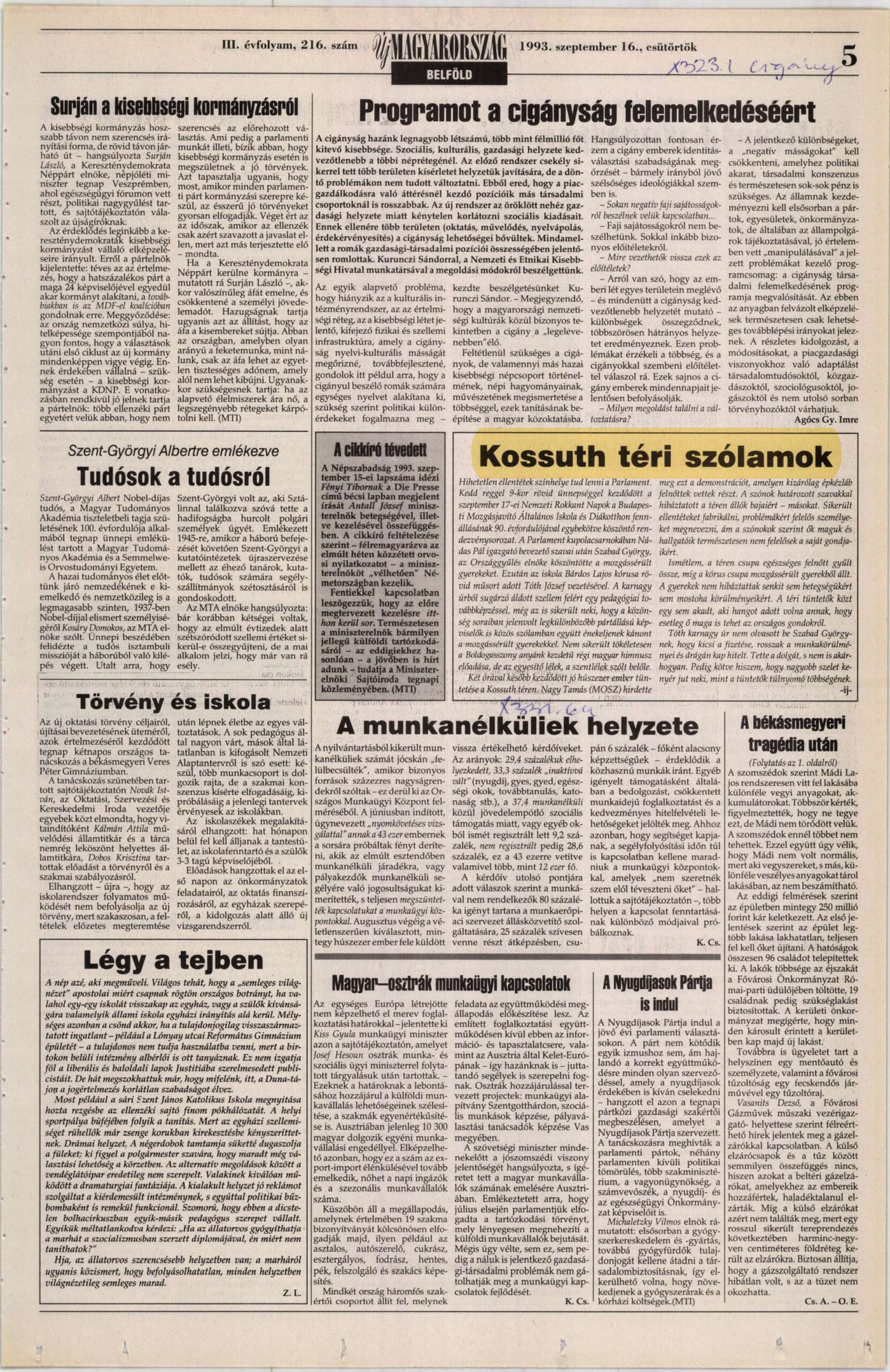1993. 09. 16. Kossuth teri szolamok. UjMagyarorszag borító