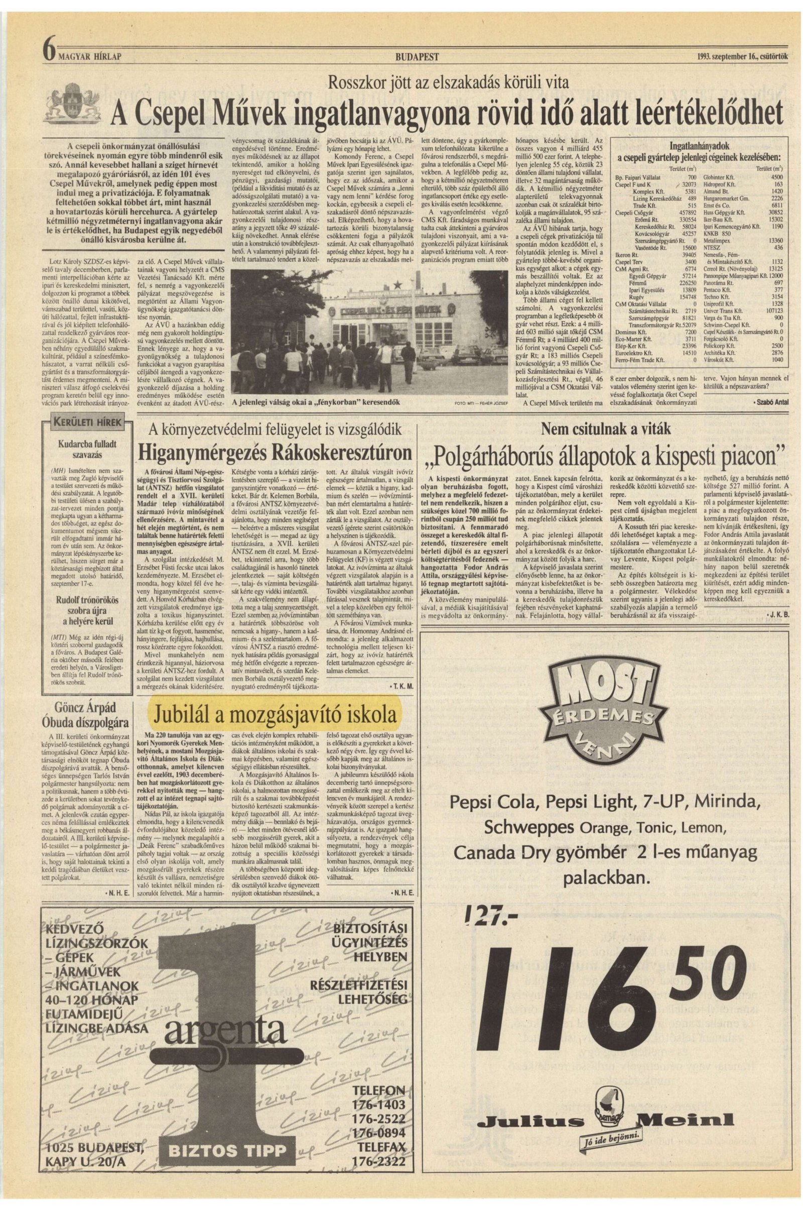 1993. 09.14. Jubilal a mozgasjavito iskola. MagyarHirlap 6 borító