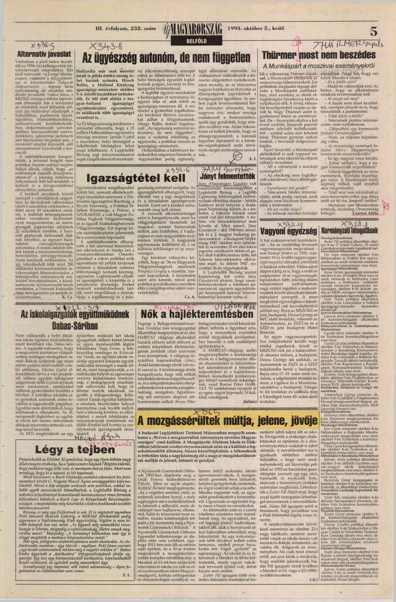 1993. 10. 05. A mozgasserultek multja jelene jovoje. UjMagyarorszag borító