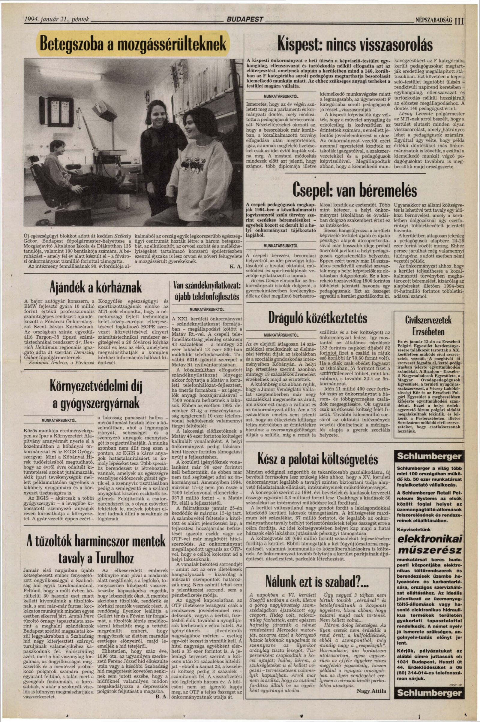1994. 01. 21. Betegszoba a mozgasserulteknek. Nepszabadsag KA borító