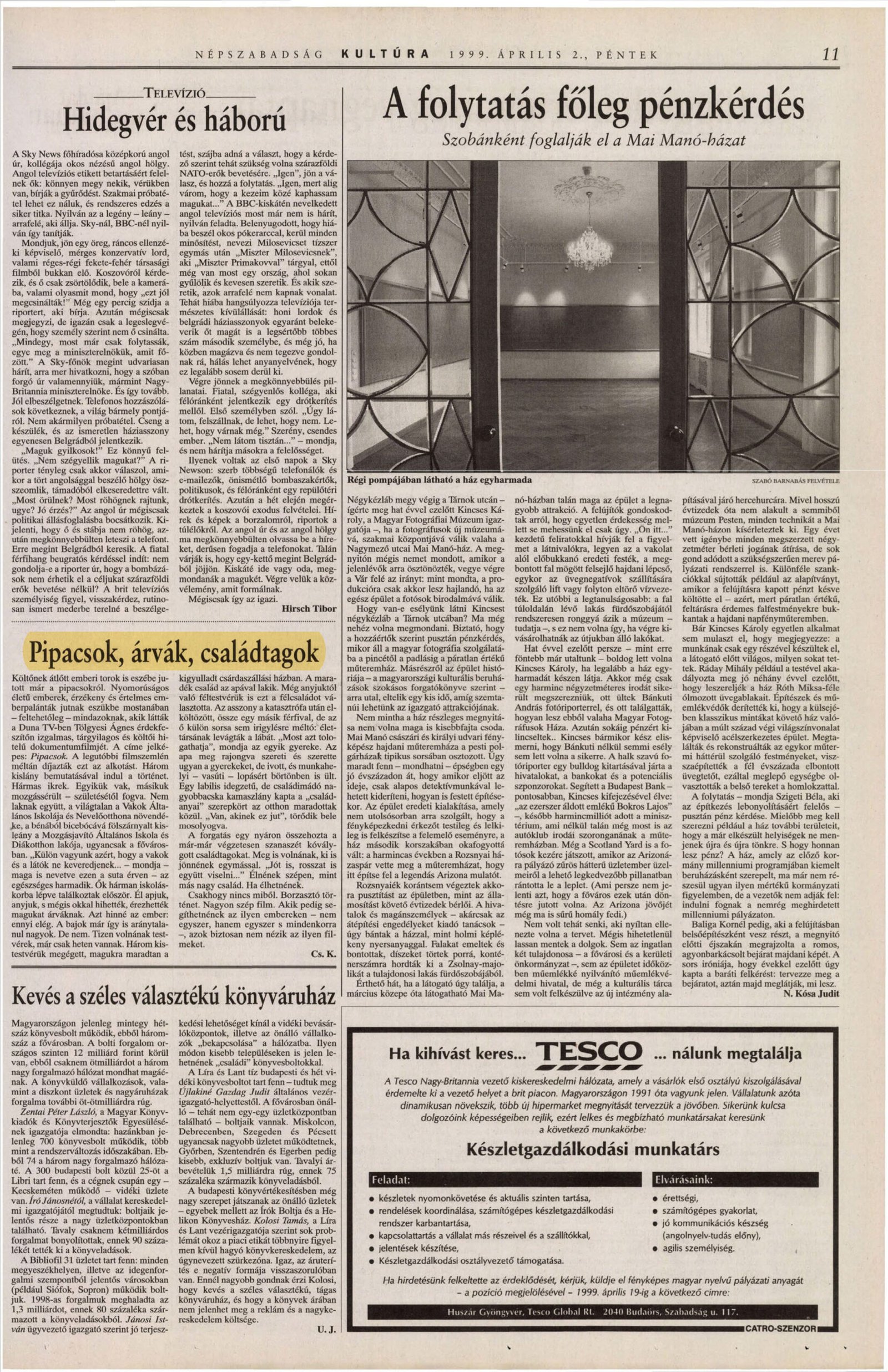 1994. 04.02. Pipacsok arvak csaladtagok. Nepszabadsag Kultura 11 Cs.K borító