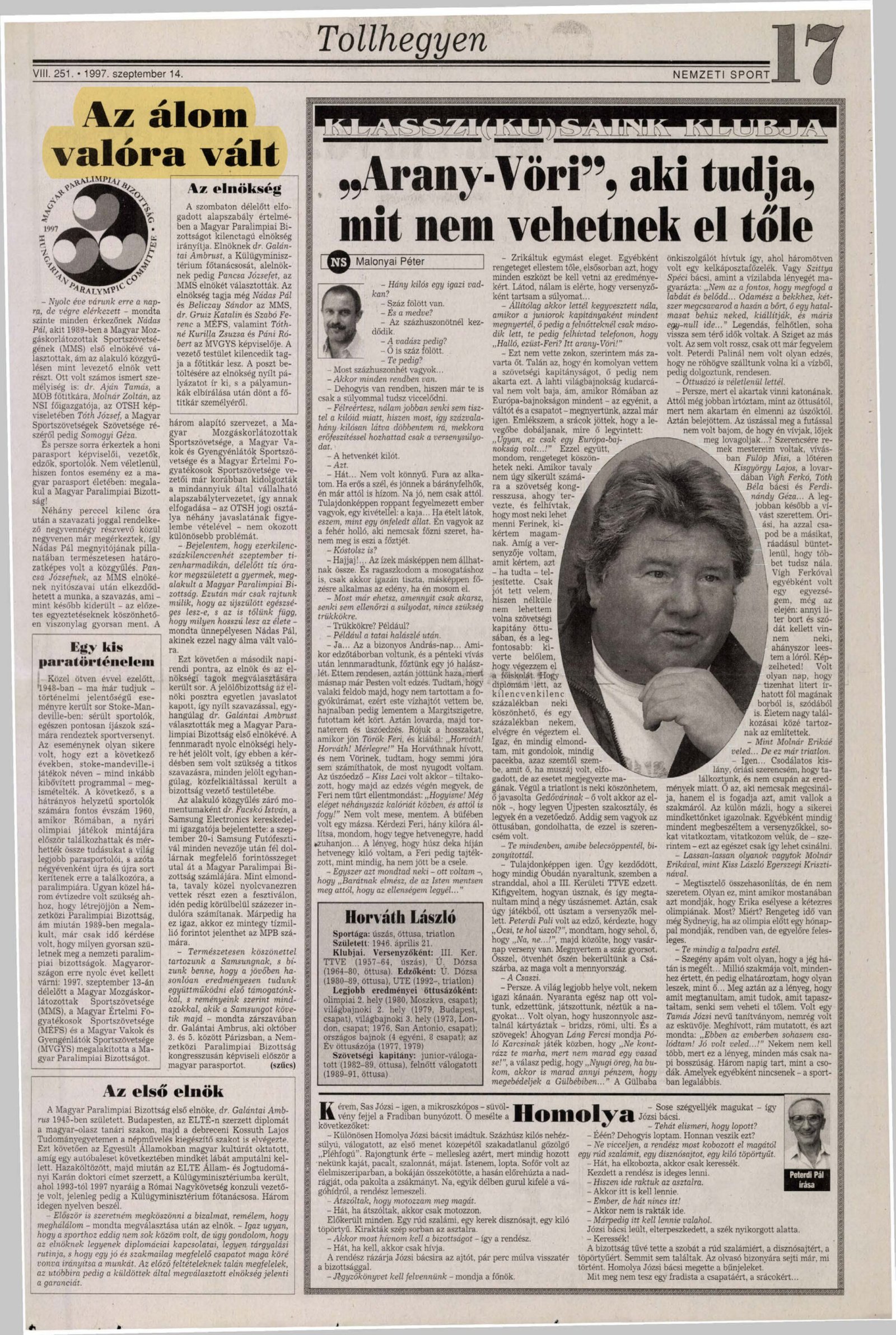 1997.09.14. Az alom valora valt Nemzeti Sport Szucs Miklos borító