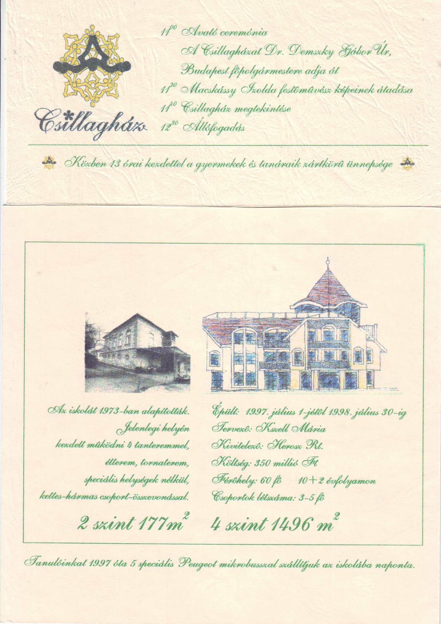 1998. Csillaghaz atadasara keszitett program. Keszitette Berki Erzsebet borító