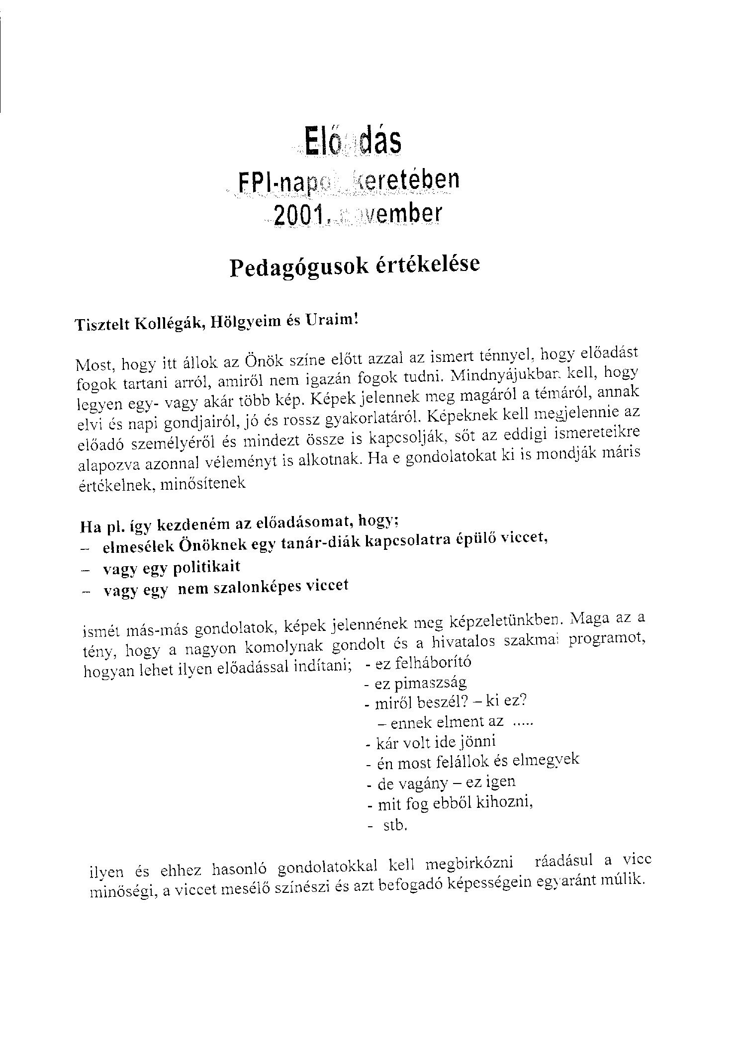 2001 11 Pedagogusok ertekelese FPI napok borító