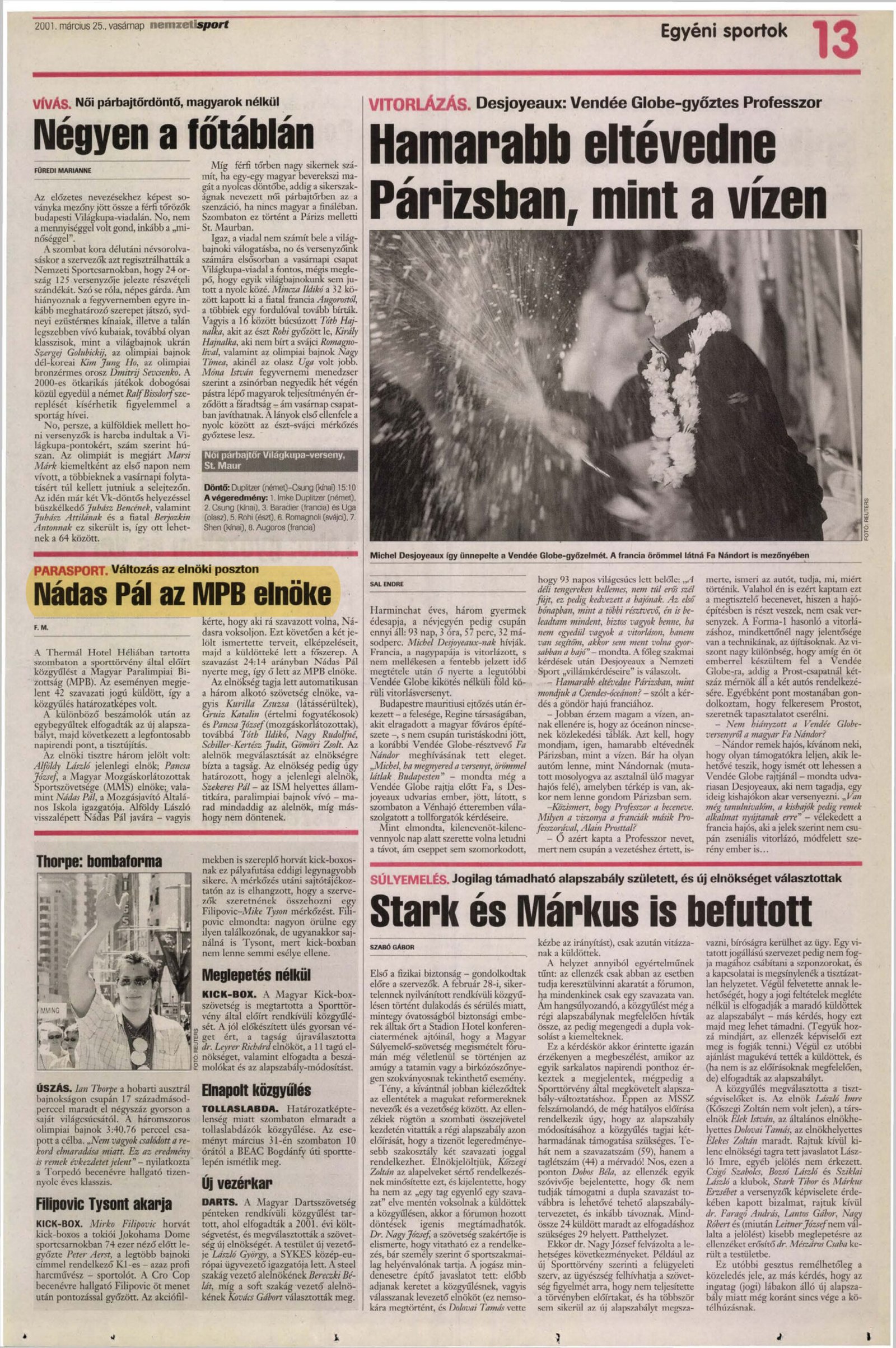 2001.03.25. Nadas Pal az MPB elnoke Nemzeti Sport 13.p borító