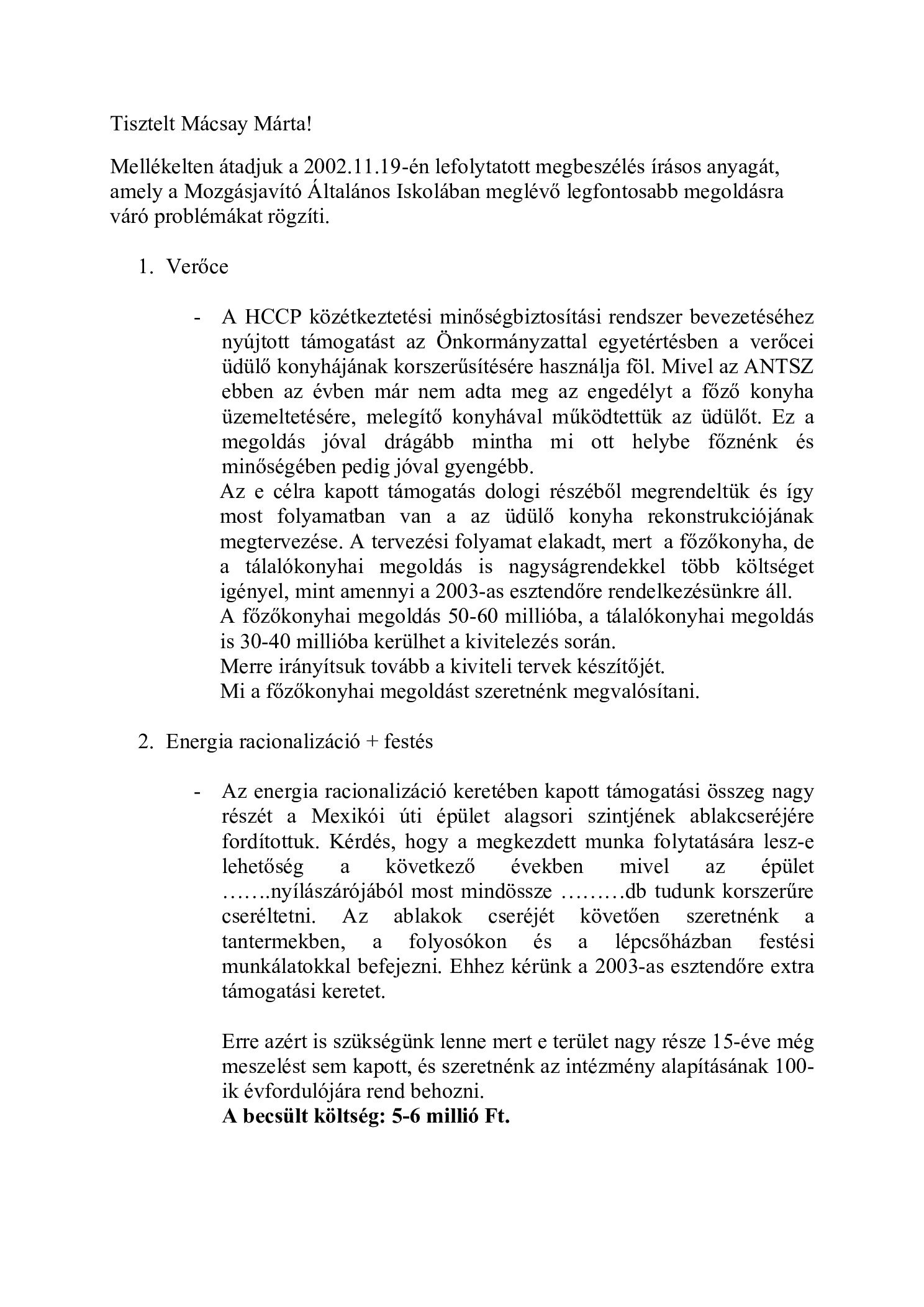 2002. 11. 19. Fovaros penzugyi osztalyvezetojenek Macsay Martanak borító