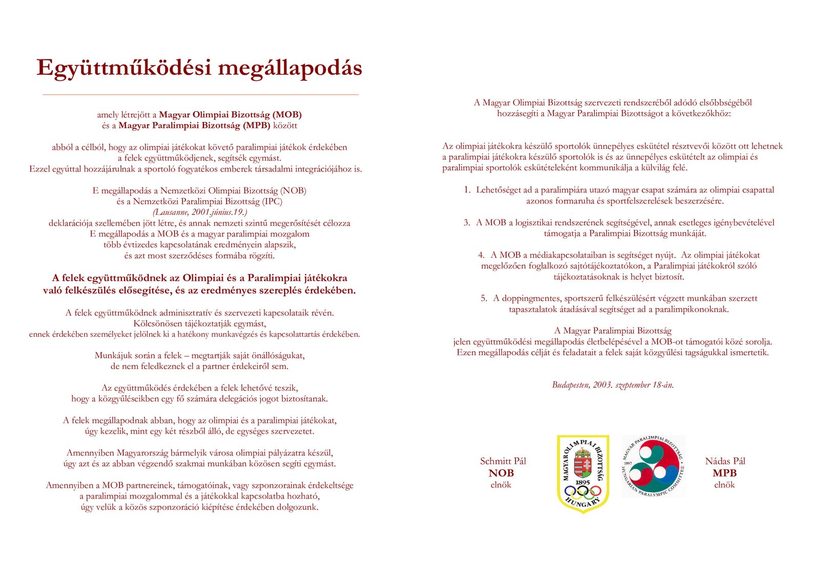 2003 09 18 MOB MPB kozotti Egyuttmukodesi megallapodas borító