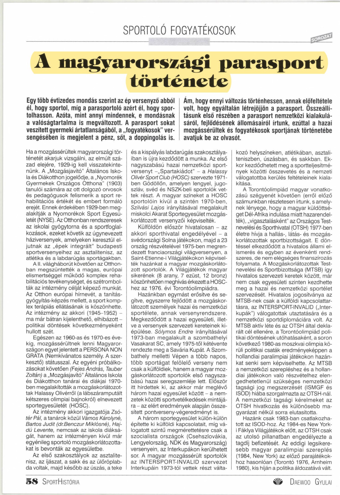 2003 A magyarorszagi parasport tortenete SportHistoria borító