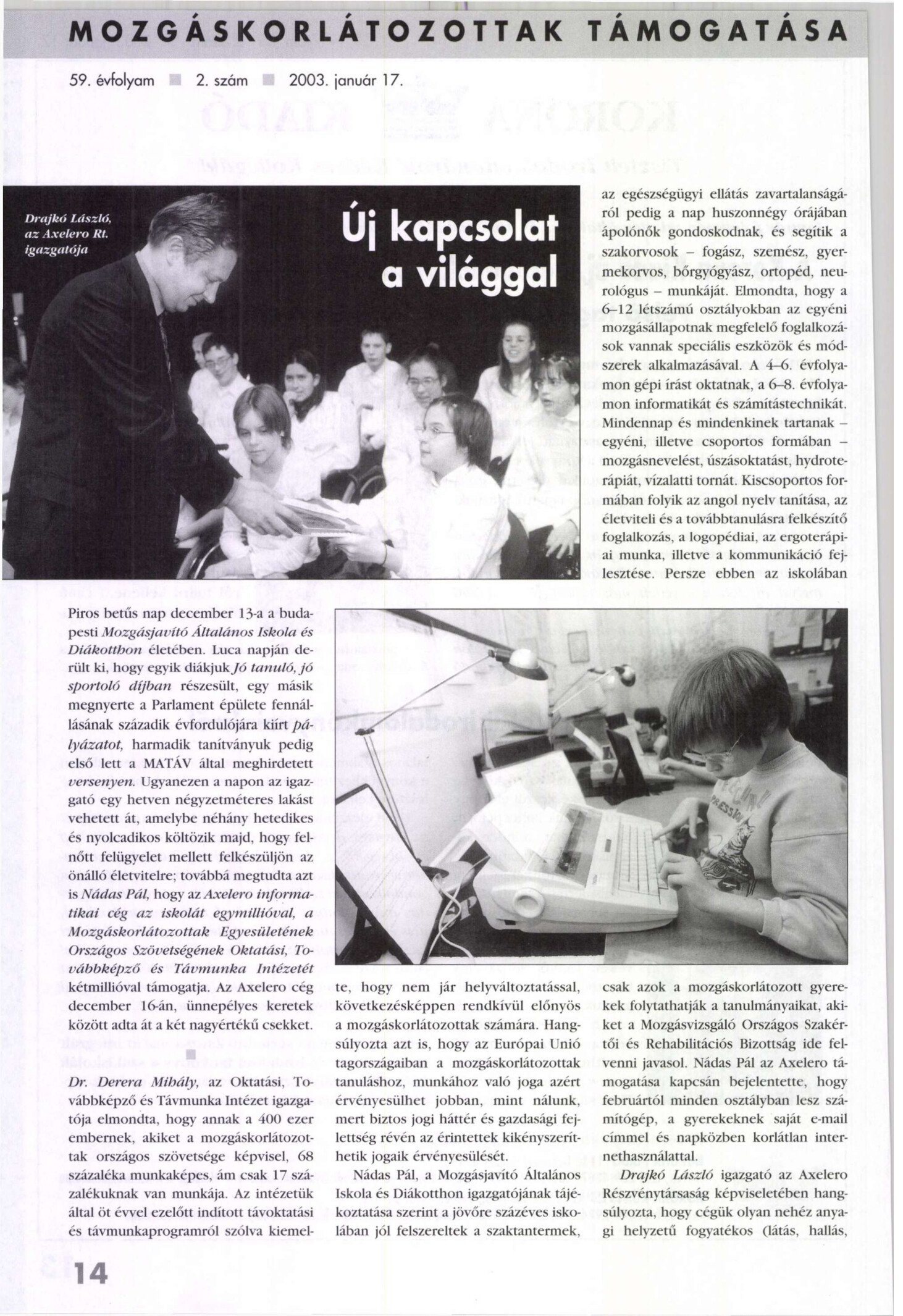 2003. 01. 17. Uj kapcsolat a vilaggal. Kozneveles 15.p. Novak Gabor borító