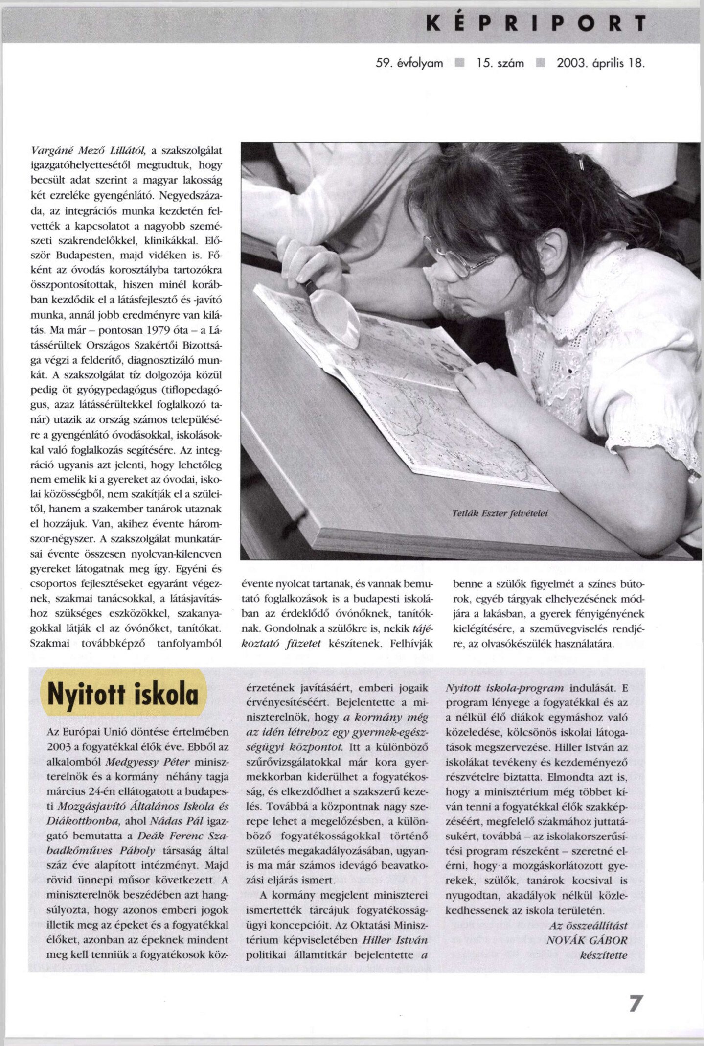 2003. 04. 18. Nyitott iskola. Kozneveles Novak Gabor borító