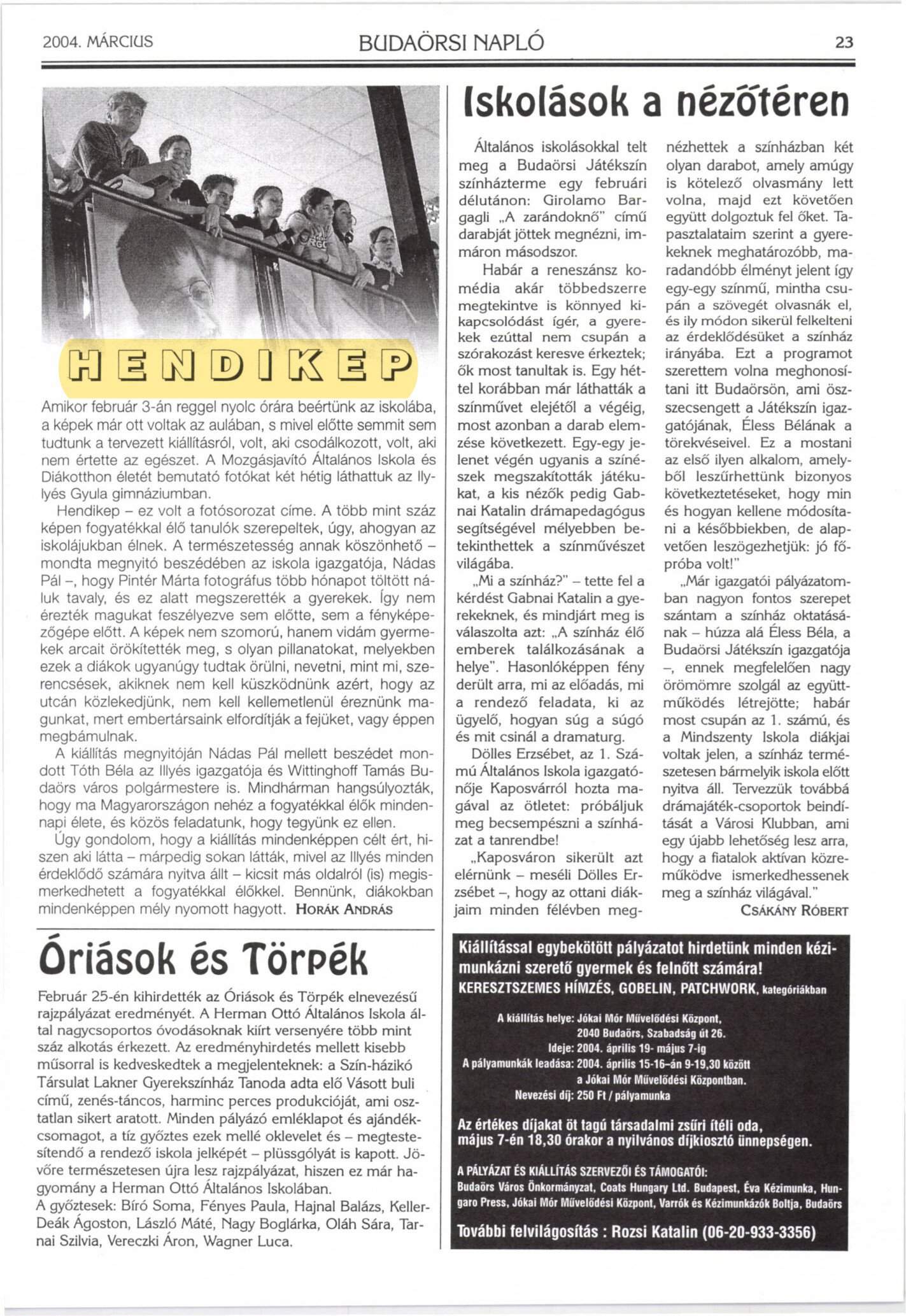 2004. 03. 29. Handikep HelyiLapok Budaorsi Naplo Horak Andras borító