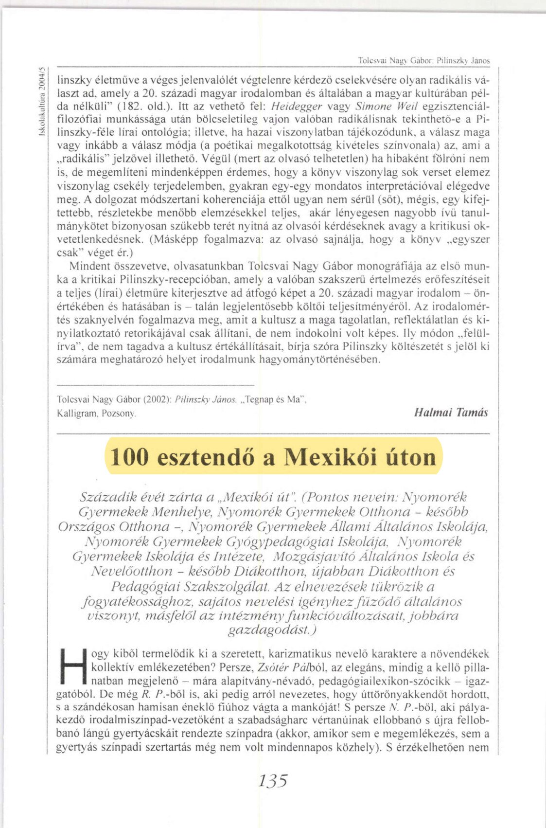 2004. 1. 5.szam . Szaz esztendo a Mexikoi uton. Iskolakultura borító