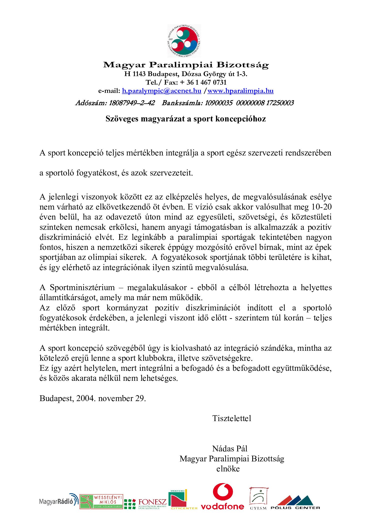 2004. 11. 29. Szoveges magyarazat a sport koncepciohoz borító