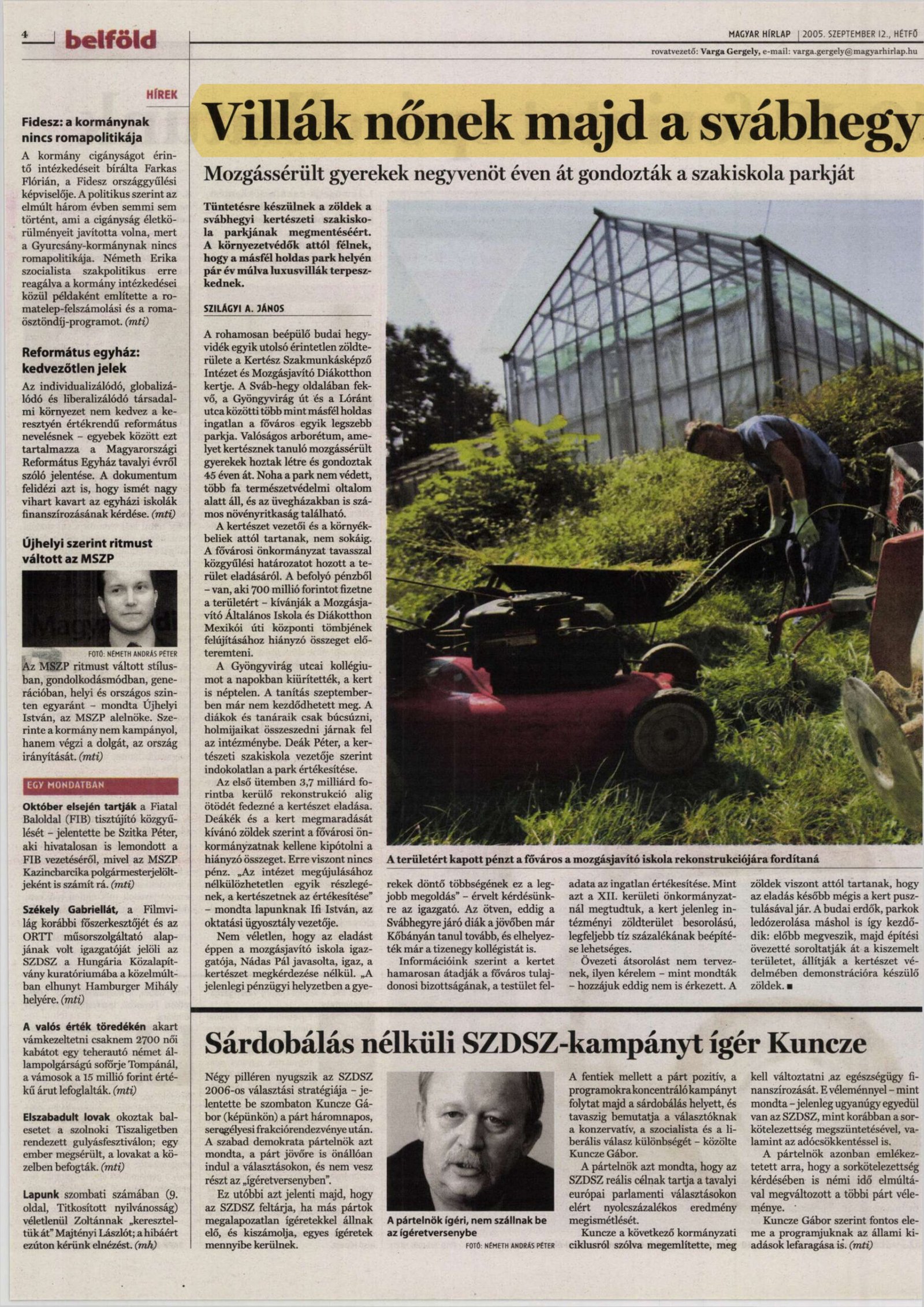 2005. 09. 12. Villak nonek majd a svabhegyen. Magyar Hirlap borító