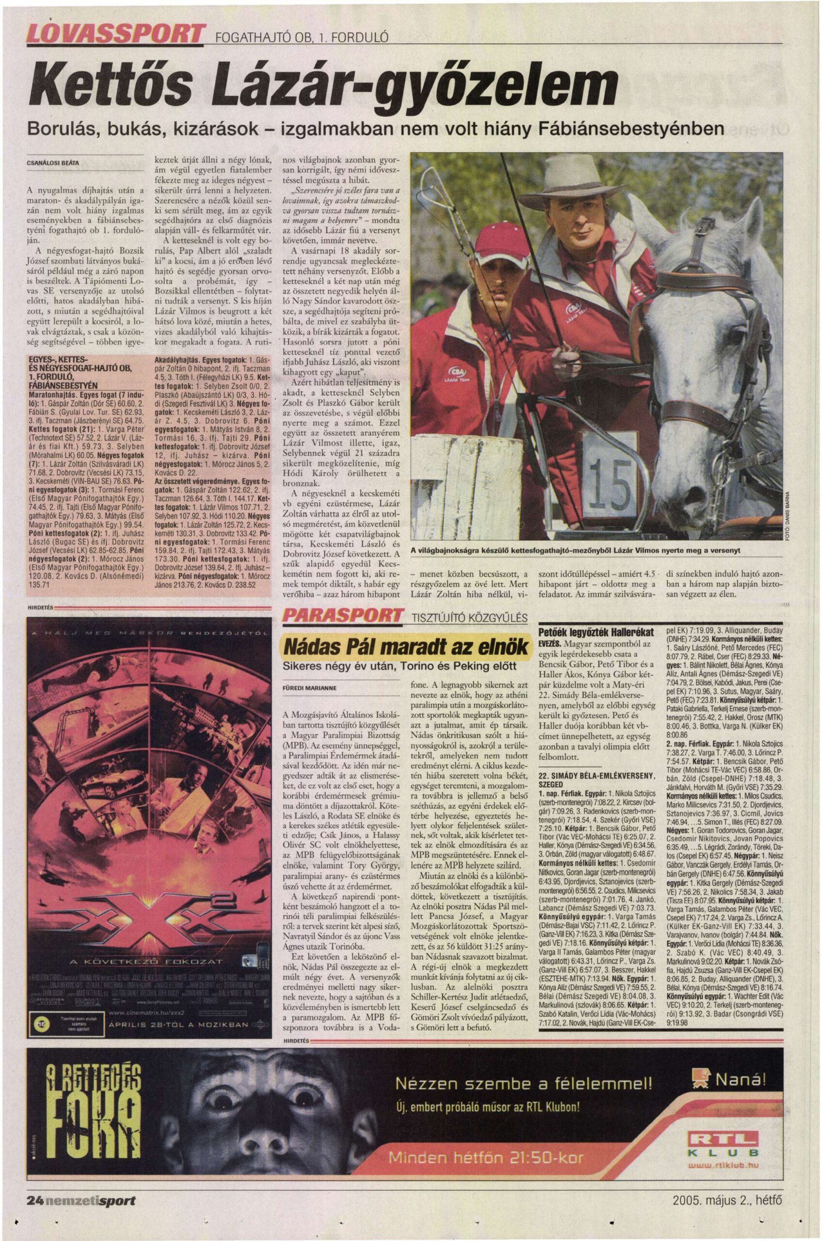 2006. 05. 02. Nadas Pal maradt az elnok. Nemzeti Sport borító