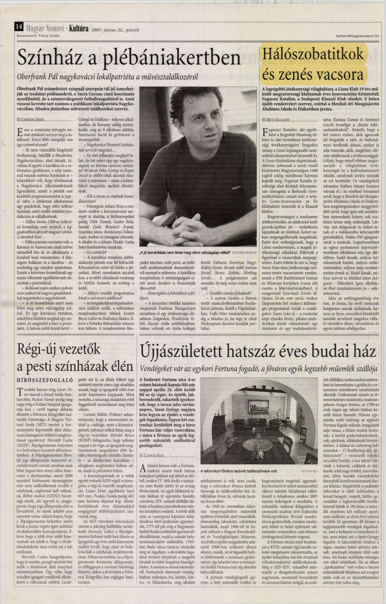 2007. 06. 22. Haloszobatitkok es zenes vacsora. MagyarNemzet borító