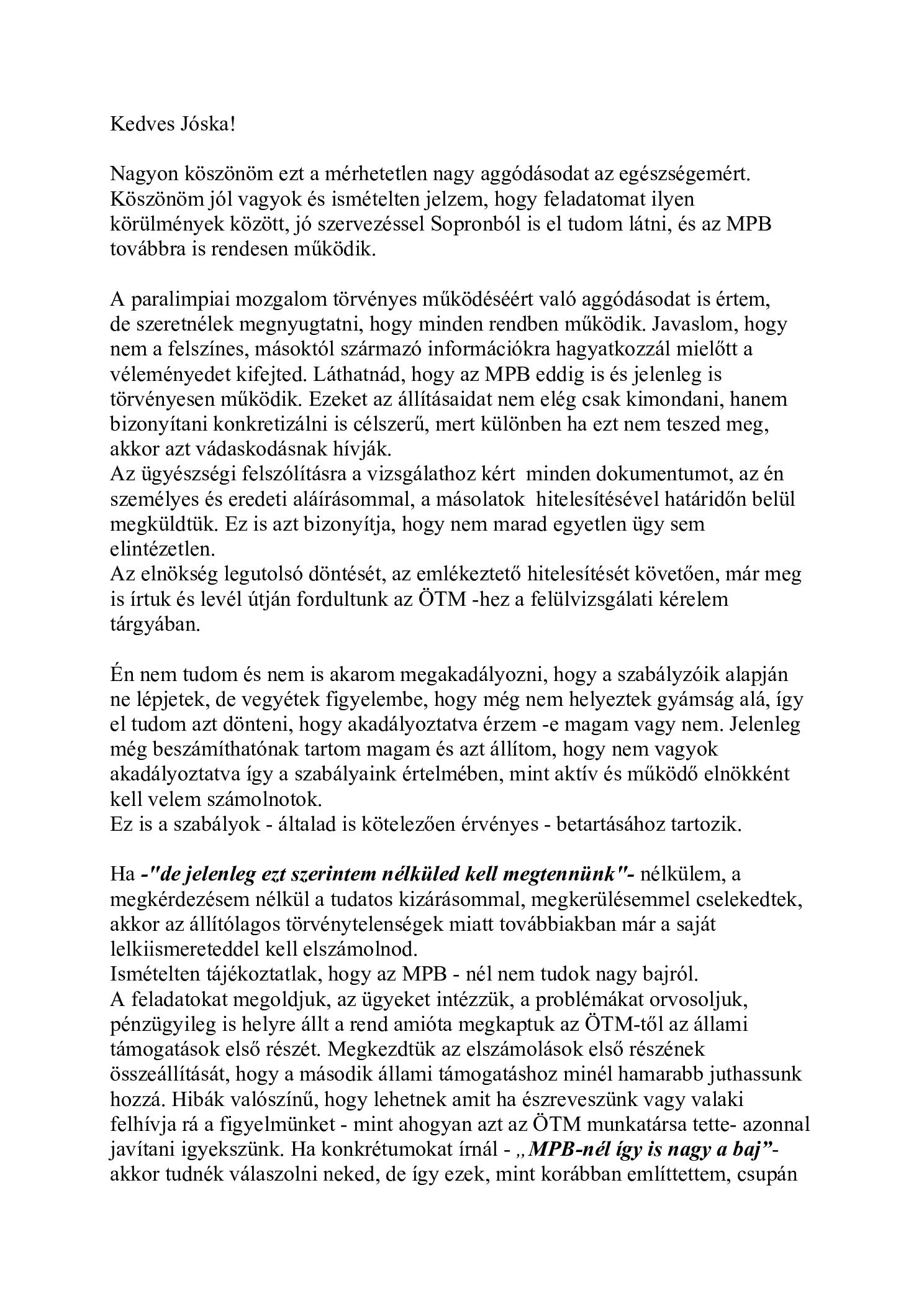 2007. 07. 25. Valaszlevel Pancsa Jozsef MMS elnok reszere a soproni szanatoriumbol borító