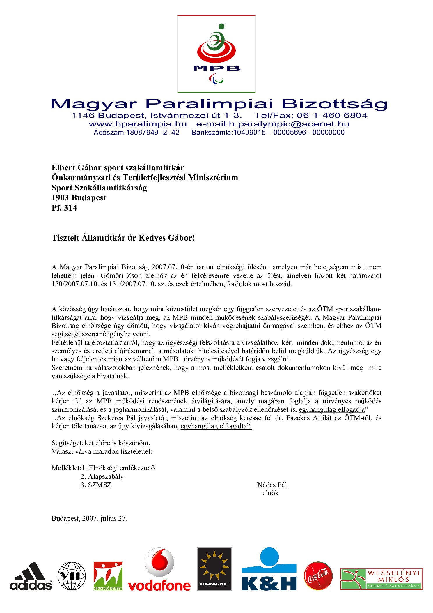 2007. 07. 27. Elbert Gabor sport szakallamtitkar reszere borító