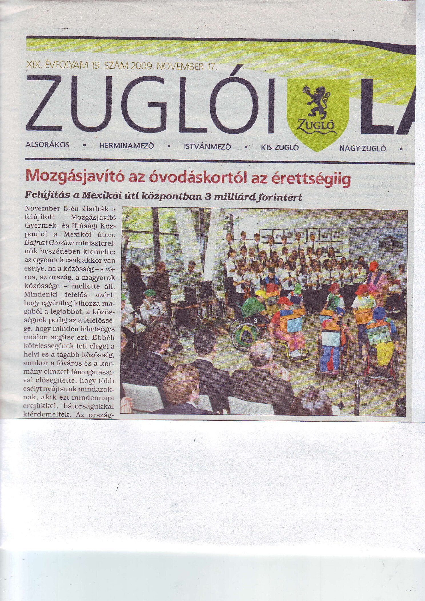 2009. 11. 17. Mozgasjavito az ovodaskortol az eretsegiig. Zugloi lap borító