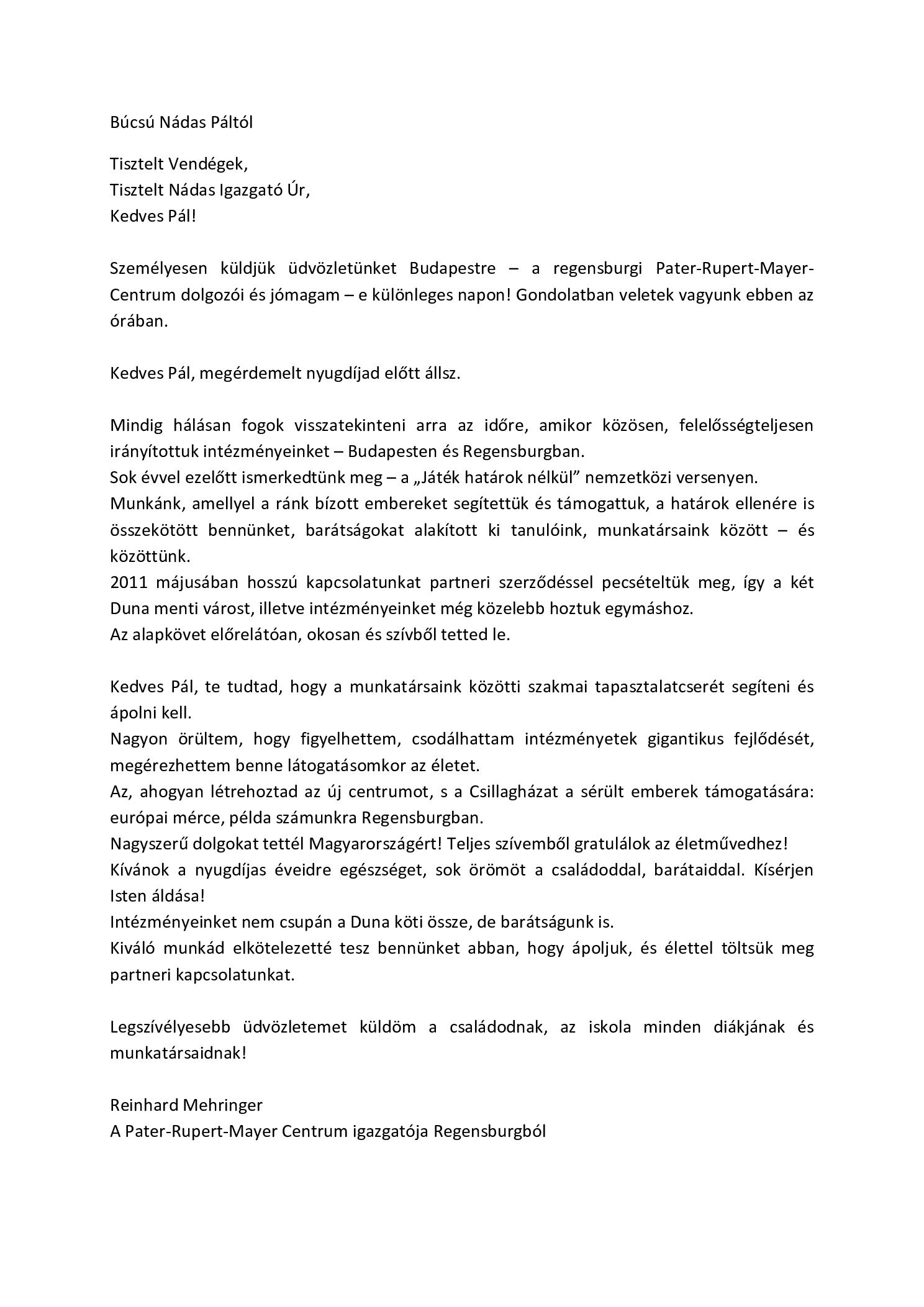 2012. Reinhard Mehringer koszontoje Regensbruckbol borító