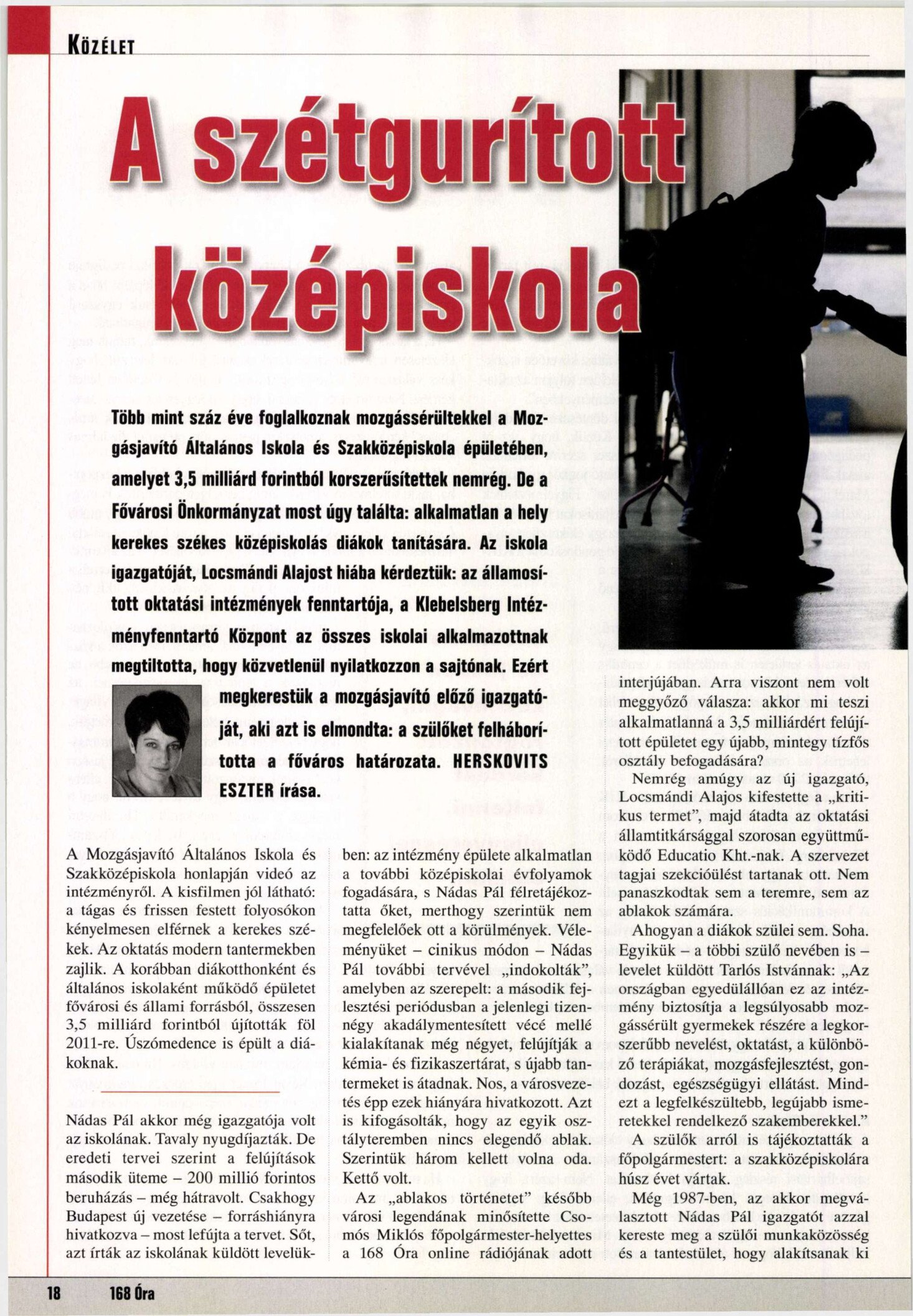 2013. 01.24. .Szetguritott kozepiskola 168 Ora Kozeleti hetilap Herskovics Eszter borító