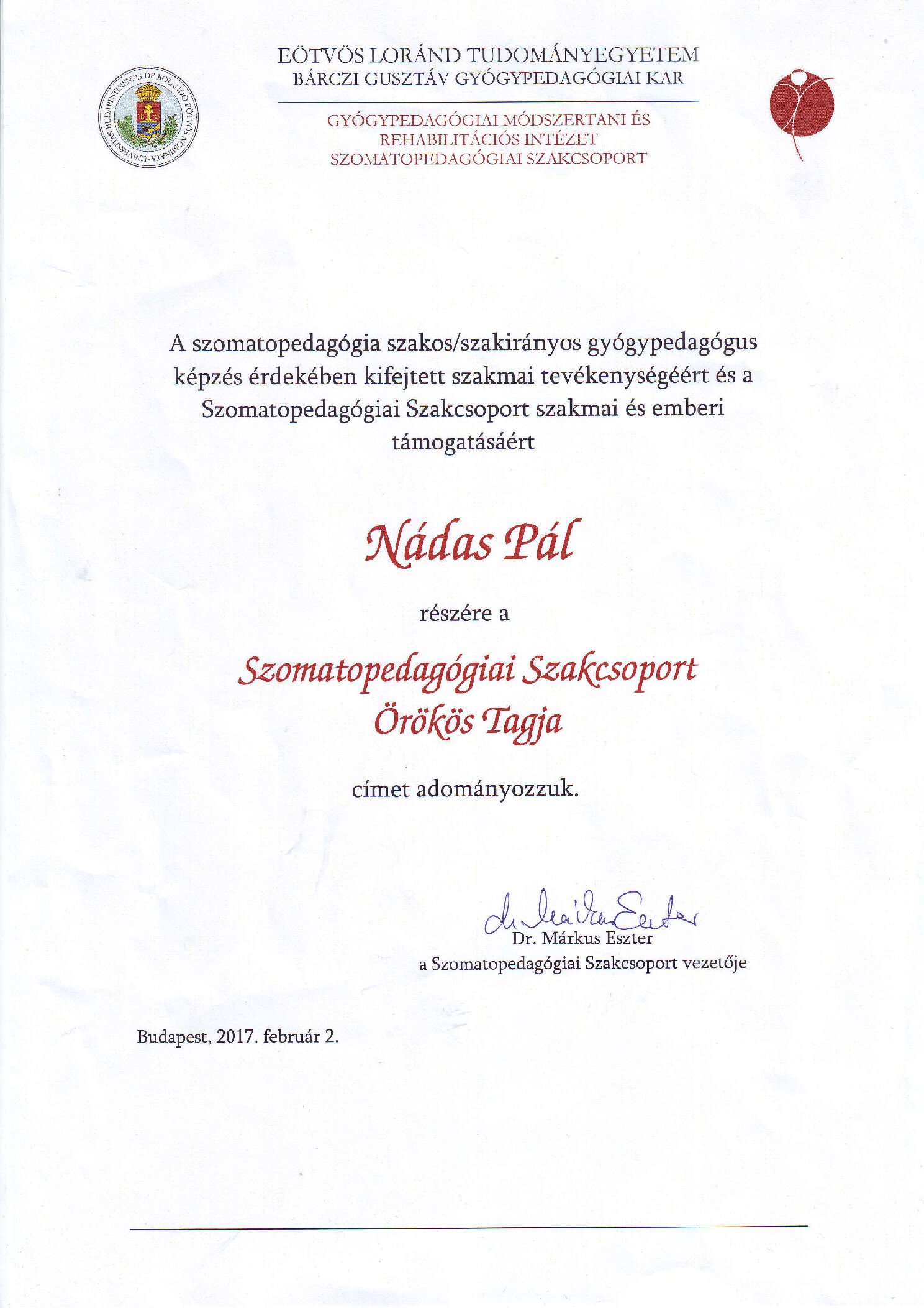 2017. ELTE BGGYK Szomatopedagogia Emleklap borító