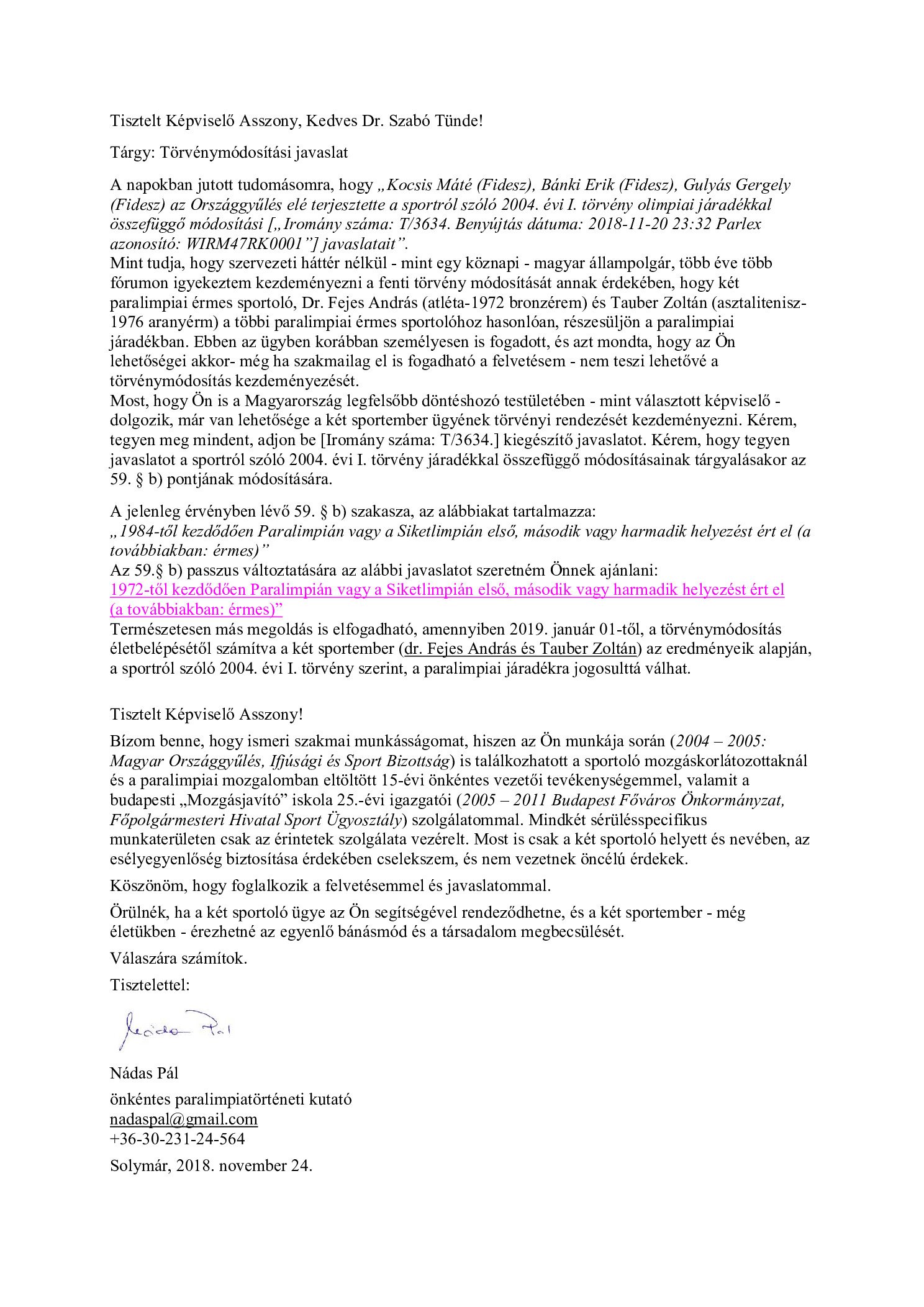 2018.11.24. Tisztelt Kepviselo Asszony Dr. Szabo Tunde reszere borító