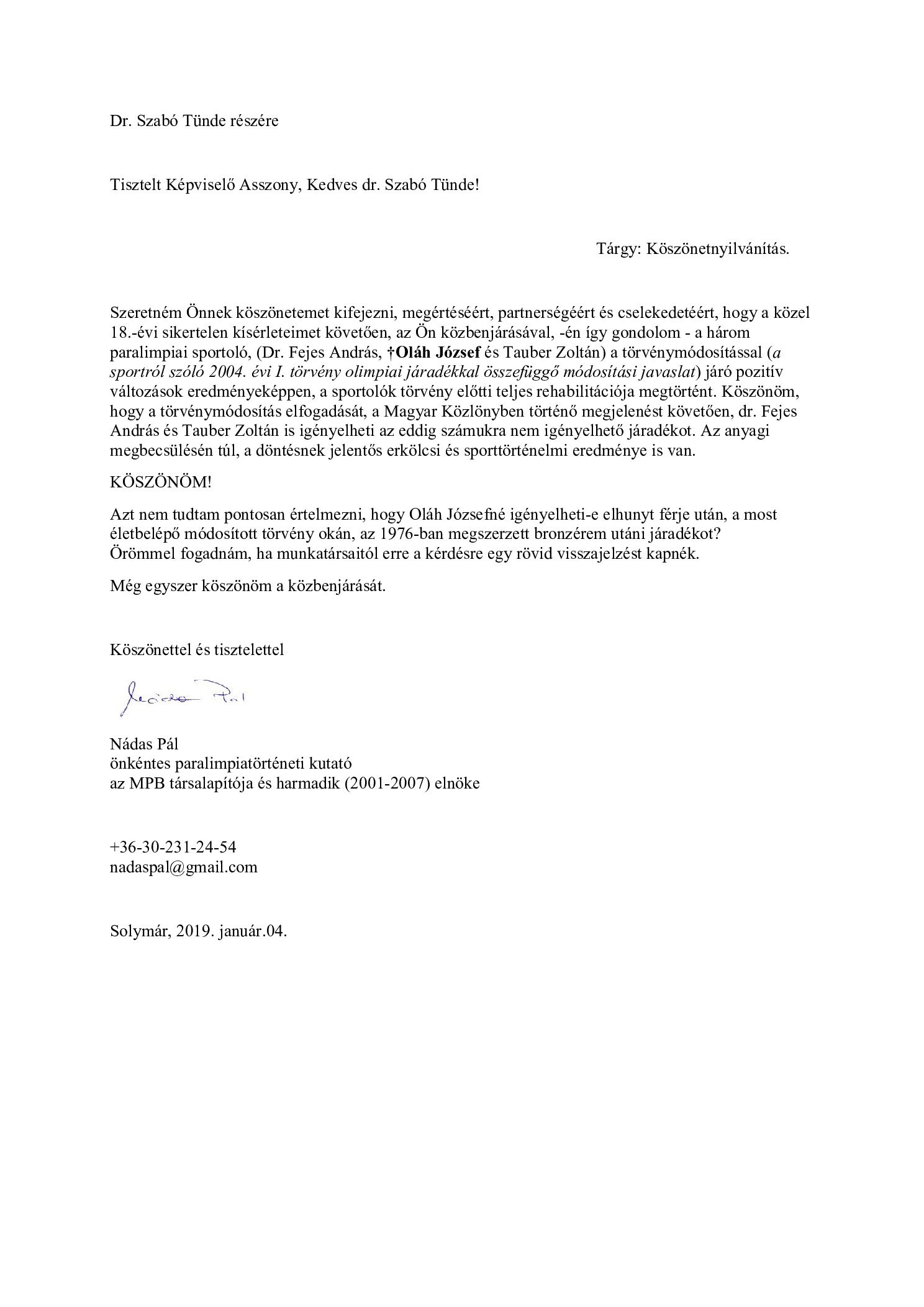 2019. 01. 04. Dr. Szabo Tunde reszere. KOSZONET NYILVANITAS borító