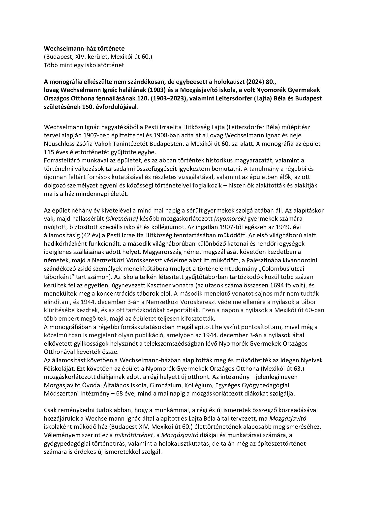 2023. 03. 29 Szinopszis. A Wchselmann haz torteneterol borító