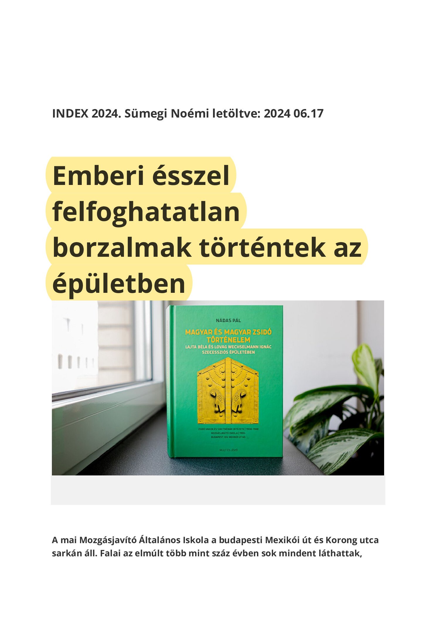 2024. 06 17. Emberi esszel felfoghatatlan. INDEX Sumegi Noemi borító